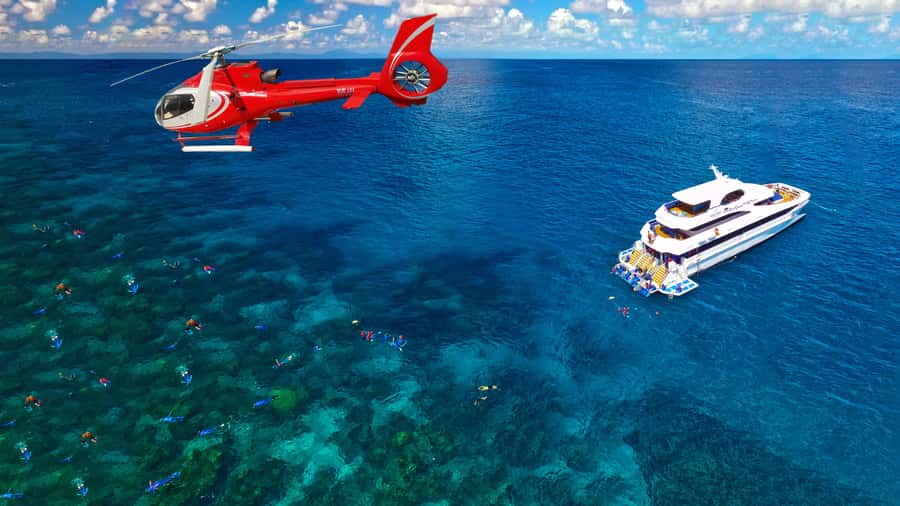 Cairns: Great Barrier Reef Cruise & Scenic Helicopter Flight - Lunch with steak, prawns, and sensible choices