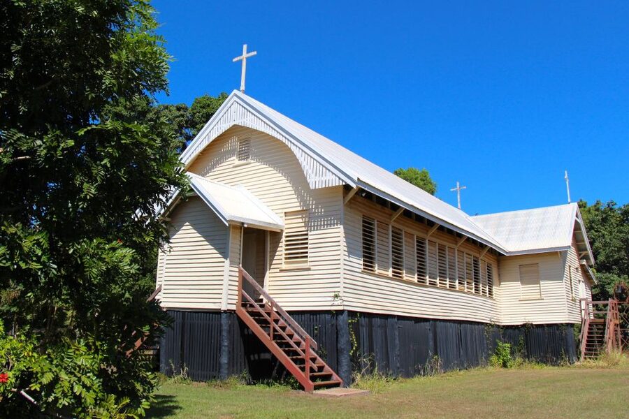 From Darwin: Tiwi By Design Tour by Ferry - Walking through the Catholic mission precinct