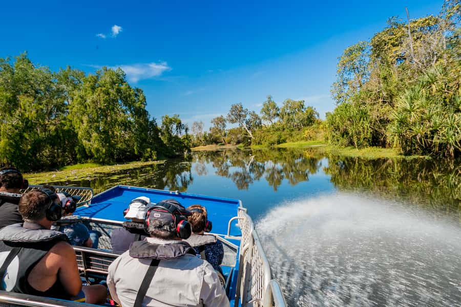 From Darwin: Top End Helicopter Ride & BBQ Cruise Day Trip - Taking off over the floodplains