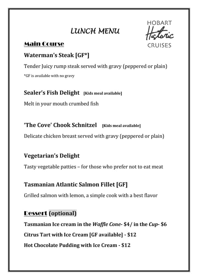 Hobart: Historic Lunch Cruise - What lunch is really like