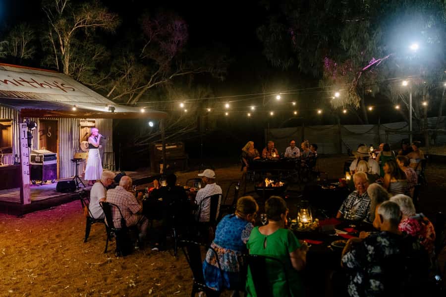 Longreach: Smithy's Outback Dinner and Show - Arriving beside the Coolibah-lined Thomson River