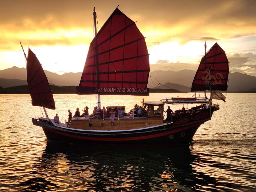 Port Douglas: Sunset Cruise on a Chinese Shaolin Junk Ship - The Port Douglas waterfront and Four Mile Beach