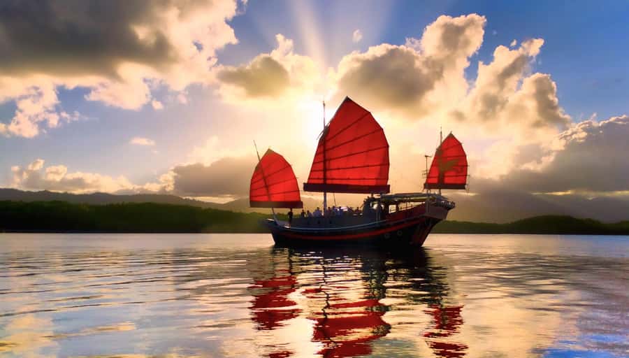 Port Douglas: Sunset Cruise on a Chinese Shaolin Junk Ship - From Berth C3 into Dickson Inlet